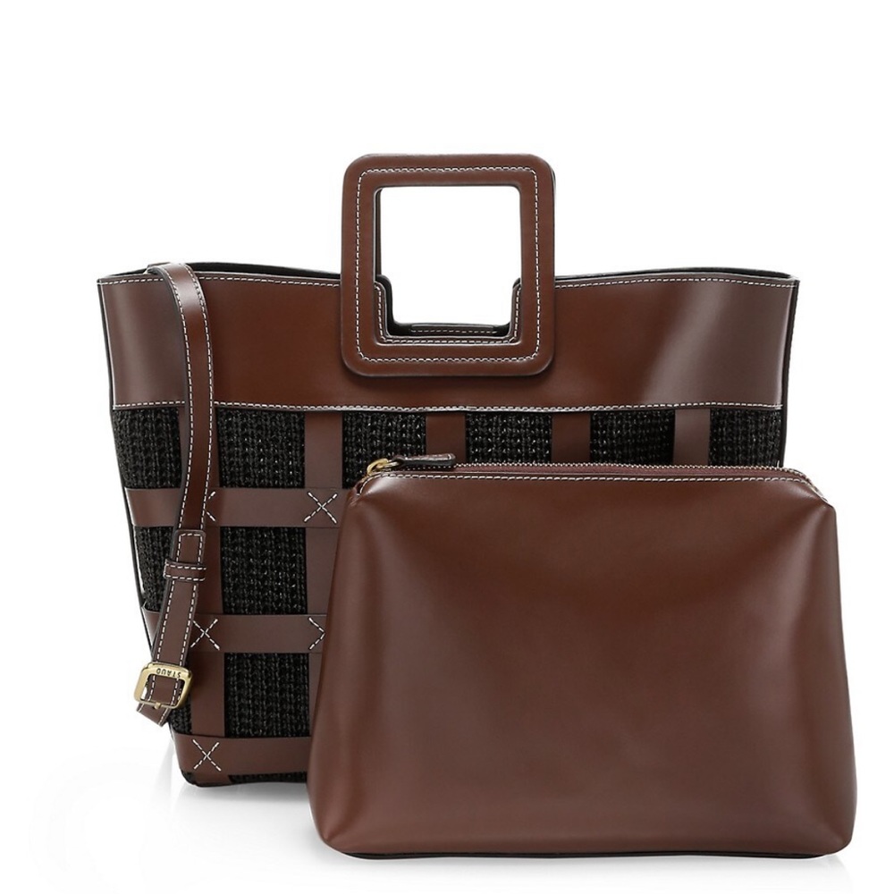 STAUD Shirley Raffia & Leather Tote